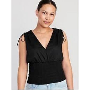 Old Navy Black Smocked Waist Sleeveless V Neck Blouse XXL